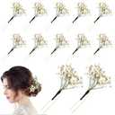 Daifunli 12 Pcs Baby's Breath Hair Pins for Wedding Bridal Shower Dried Flower Accessories Hair Pins with Pearl for Brides Bridesmaid Women Girls