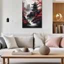 KPLUNDO Japanese Wall Art Asian Landscape Canvas Prints Red and Black Cherry Blossom Trees Picture Vintage Painting for Bathroom Living Room Bedroom Home Wall Decor(Art-1,16.00x24.00 inch)