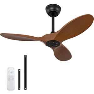 36 inch Ceiling Fan No Light,Remote Control and Quiet DC Motor,Reversible,Indoor Outdoor Ceiling Fan for Bedroom Dining Room Porch Patio,3 ABS Blades Modern Ceiling Fans without Light Black (Wood Grain)