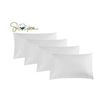 100% Supima Cotton 600 Thread Count Queen Pillowcase Set of 4, Luxury Hotel Pillow Cases,Soft & Silky Sateen Weave, Premium Quality Queen Pillowcase 4 Pieces (White, STD*4 pcs)