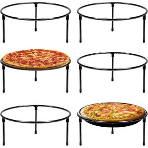 6 Pcs Pizza Stand Holder, 8.5 Inch Round Pizza Tray Riser Rack Holder Black Metal Wire Pizza Rack for Serving, Metal Display Stands for Home, Restaurant and Party