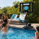 Play Platoon Swimming Pool Basketball Hoop Poolside Above Ground Games for Family - Backboard Adjustable Height 3-4 Feet, Includes PU Leather Basket Ball & Air Pump - Great for Inground Pool Deck