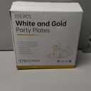 AIRE 175PCS Gold Plastic Plates for Party Supplies Dinnerware Sets for 25 Guests, Vintage Disposable Plastic Party Plates Cups Spoons Forks Knives Napkins for Wedding Birthday Christmas BBQ Parties