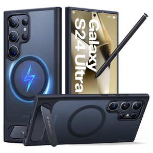 TORRAS Strong Magnetic & Seamless Stand for Samsung Galaxy S24 Ultra Case, Fit for MagSafe, MilGrade Drop Protection, Kickstand for Samsung Galaxy S24 Ultra Case, Translucent Back/Black Edge