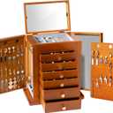 ProCase Large Jewelry Box, 7-Layer Wooden Jewelry Boxes for Women, Jewellery Holder Organizer Storage Case with Mirror for Earrings Necklace for Dresser -Brown