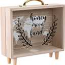 Vesici Travel Fund Box Vacation Decorative Savings Box Suitcase Wooden Money Coin Bank for Adults Vacation Wedding, 8 x 7.3 x 2.8 Inch(Honeymoon Fund)