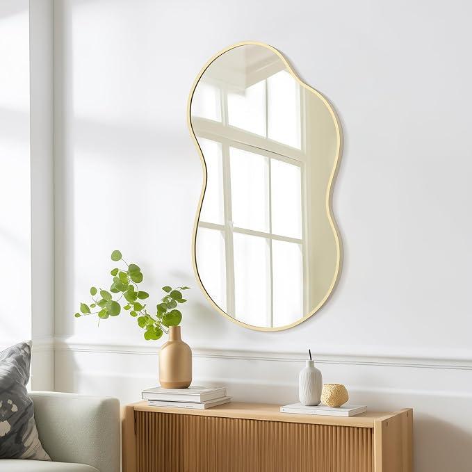 Irregular Wall Mirror, Modern Asymmetrical Mirror Aluminum Frame for Bedroom, Bathroom, Living Room, and Entryway, 21.65 x 35.83