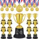 Tondiamo 24 Pcs Soccer Medals and Trophies for Kids Set Including 12 Pcs 5.12'' Plastic Gold Soccer Trophy Awards and 12 Pcs 2'' Medals for Kids Prizes Soccer Team Gifts