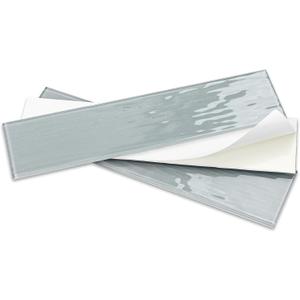 Peel and Stick Glass Subway Tile 3 x 12 Inch Gray Pearl Glass Tiles for Backsplash Kitchen Bathroom Wall Pack of 20Pcs
