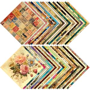48Pcs Vintage Pattern Scrapbook Paper 15*15cm Premium Specialty Craft Paper Folded Flat for DIY Background Card Making Scrapbook Photo Album Decor