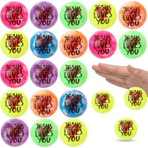 Wettarn 50 Pcs Jesus Loves You Easter Gifts Bulk Christian Bouncy Balls Rubber Jesus Loves You Bouncing Balls for Religious Easter Party Favor Basket Suffer (Tradition)