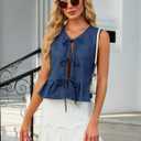 APRROOT Women's Denim Vest Top Sleeveless V Neck Tie Front Jean Vest Summer 2025 Trendy Casual Waistcoat Y2K Peplum Tank Tops (Blue, M)