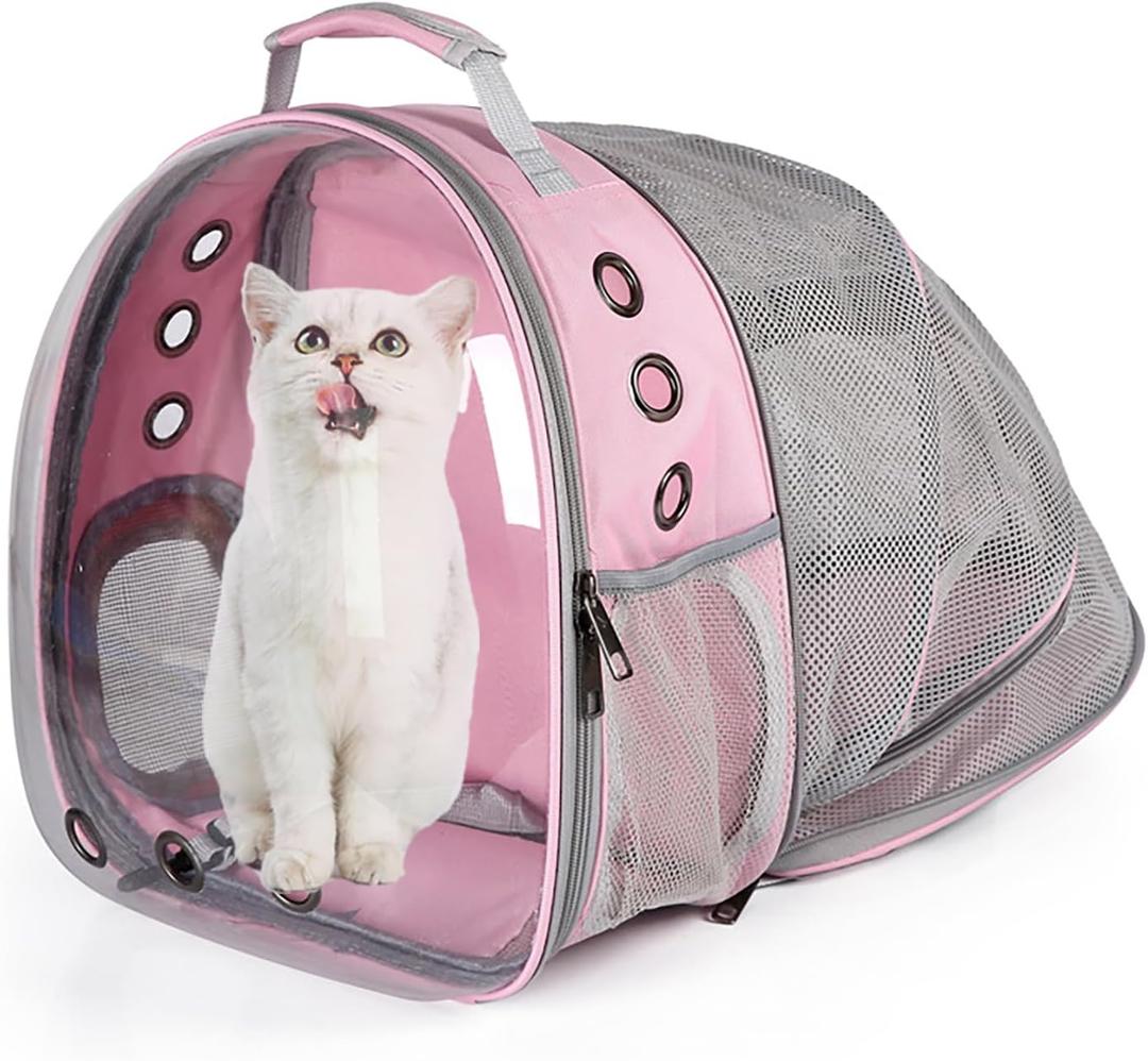 Cat Backpack Carrier Expandable Ventilate Transparent Pet Dog Backpack for Large Cats Hiking, Travel, Outdoor, Airline-Approved Space Capsule Backpack, (Pink)