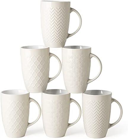 AmorArc Extra Large Coffee Mugs Set of 4, 22oz Ceramic Tall Coffee Mugs Set with Textured Geometric Patterns for Coffee/Tea/Beer/Hot Cocoa, Dishwasher & Microwave Safe,Beige