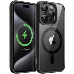 JETech Magnetic Case for iPhone 15 Pro 6.1-Inch Compatible with MagSafe, Shockproof Phone Bumper Cover, Solid Color Matte TPU Frame, Anti-Scratch Clear Back (Black Titanium)