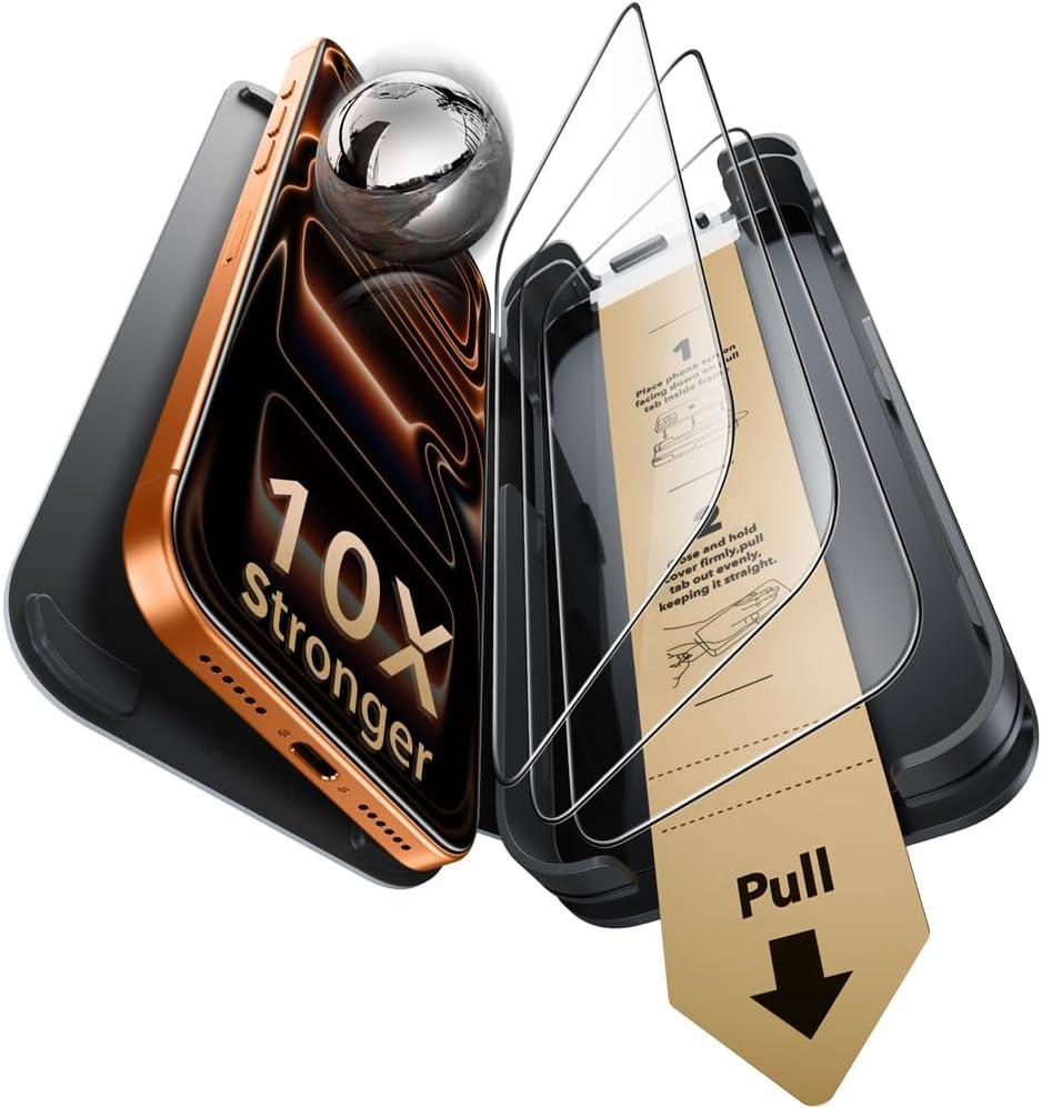 ESR Accessory Glass by Corning 3 Pack 9H+ Glass for iPhone 17 Pro Max Screen Protector, with AR Anti-Reflective Technology, Military Grade Shatterproof & Durable with UltraFit Tray