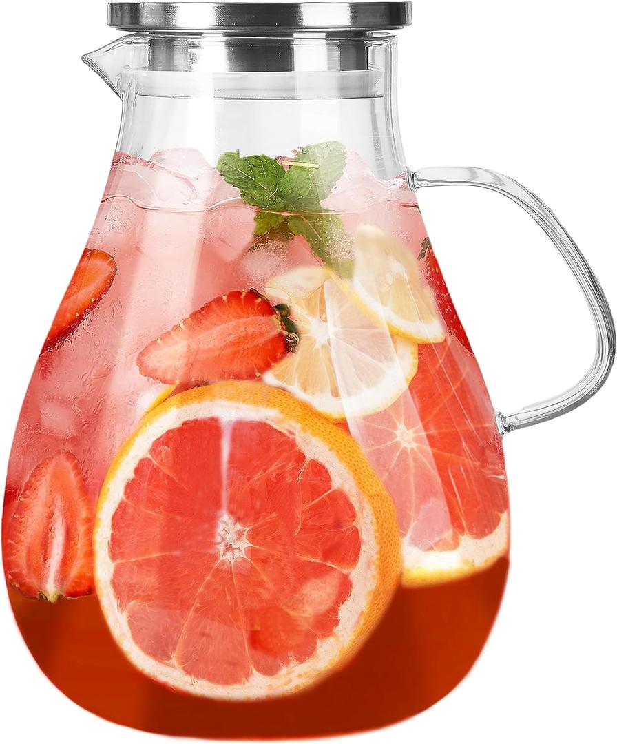 1 Gallon Glass Pitcher with Lid and Handle, Hot & Cold Water Jug, Extra-Wide Mouth Beverage Carafe for Juice, Iced Tea & Drinks
