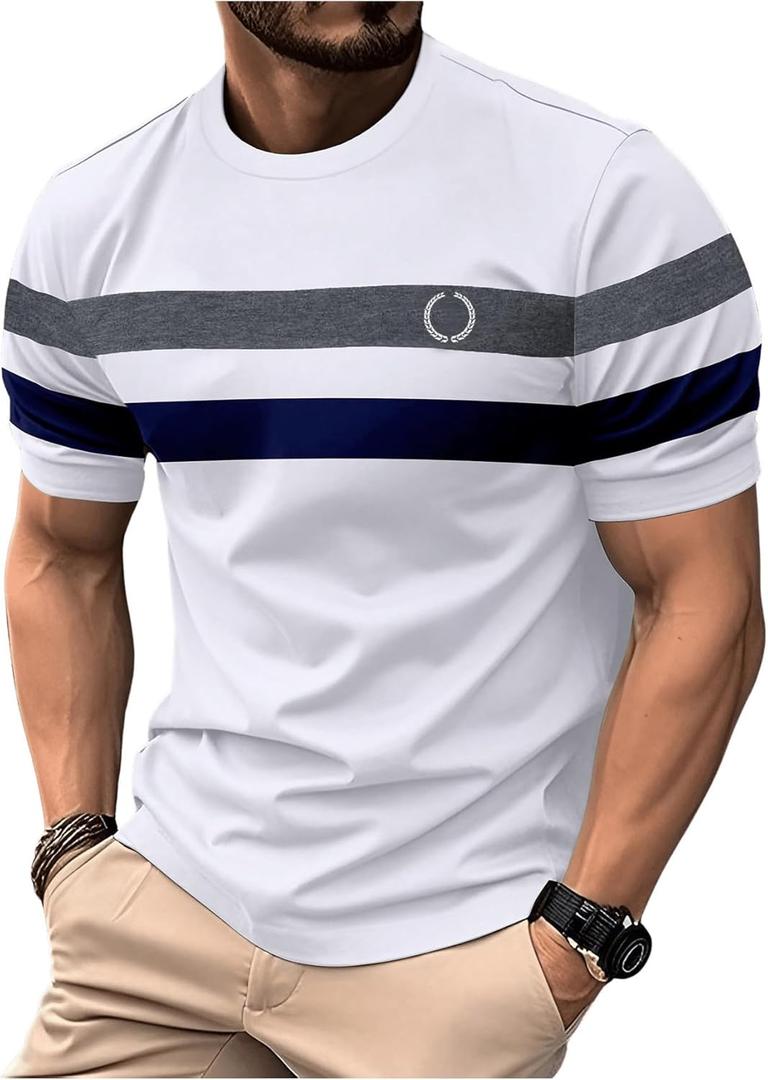 RoseSeek Men's Color Block Short Sleeve Tee Shirts Casual Crewneck T Shirt Trendy Summer Tops (XL)