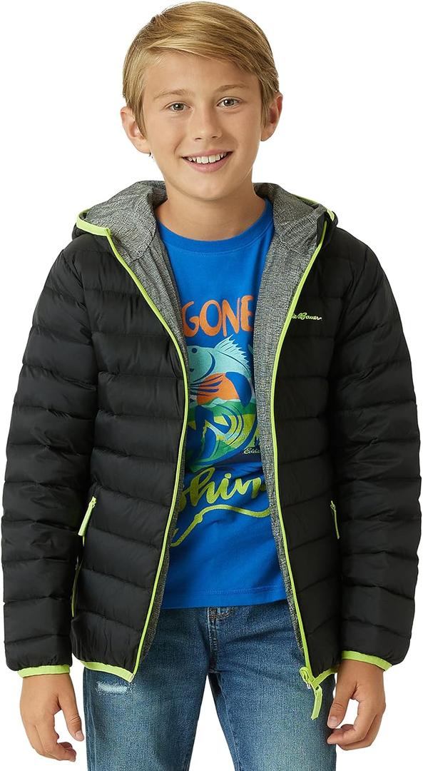 Eddie Bauer Kids' Reversible Jacket - Weather Resistant Quilted Down Coat for Boys and Girls (3-20) (Black)