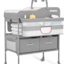Baby Changing Table, Versatile Folding Changing Table, Waterproof Diaper Changing Station, Adjustable Height with 2 Drawers,Baby Changing Station, Mobile Nursery for Infant and Newborn (Light Grey)