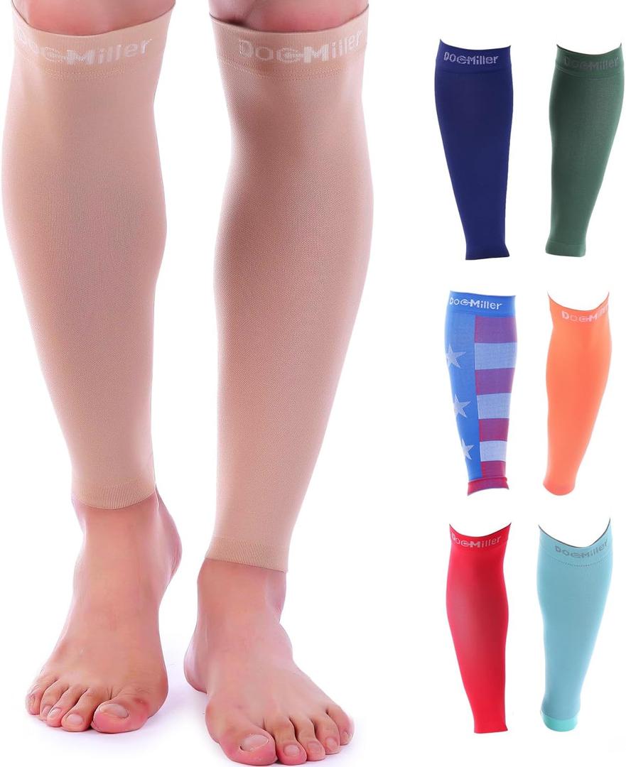 Doc Miller Compression Calf Sleeve for Men & Women 20-30mmHg Graduated Support for Running, Shin Splints, Calf Strain Knee High, Small to 6XL Plus Size