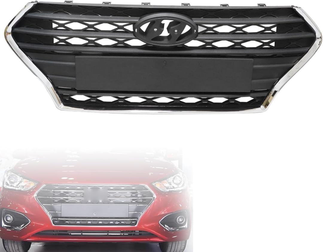 SecosAutoparts Front Bumper Upper Grille Assembly Compatible with Hyundai Accent 2018 2019 2020 Replace# 86350J0000, 86350-J0000
