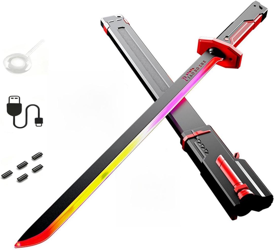 Cyberpunk Sword - 31.4 inches 7 Color LED Light Saber Simulated Toys with Sound Effects and Smoke, Neon Lightsaber with USB-C Rechargeable for 14+ Years Old Teenager and Cosplay Rave Parties