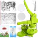 folconroad Button Maker Machine 58mm Pin Installation-Free DIY Pin Badge Button Maker Press Machine Punch Press with Free 100pcs Parts Pictures Circle Cutter Magic Book (58mm/2.25 inch Green Button Maker Kit)