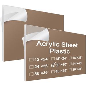 Roowest 2 Pcs 30 x 40 Inch,1/4 Inch Thick Clear Acrylic Sheet PlasticClear Plastic Cast Transparent Acrylic Sheet for Crafting DIY Projects, Replacement Picture Frame Glass, Easy to Cut