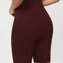 ODODOS Women's Crossover Yoga Shorts with Back Pocket, 8" Buttery Soft V High Waist Lounge Biker Shorts, Burgundy, Small (S)