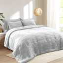 EVERGRACE Queen Comforter Set, 7-Piece Bed in a Bag, Shabby Chic Tufted Boho Bedding with Line Embroidery, Soft All Season Microfiber Comforter (90"x90") with Sheets, Pillowcases & Shams, Light Gray