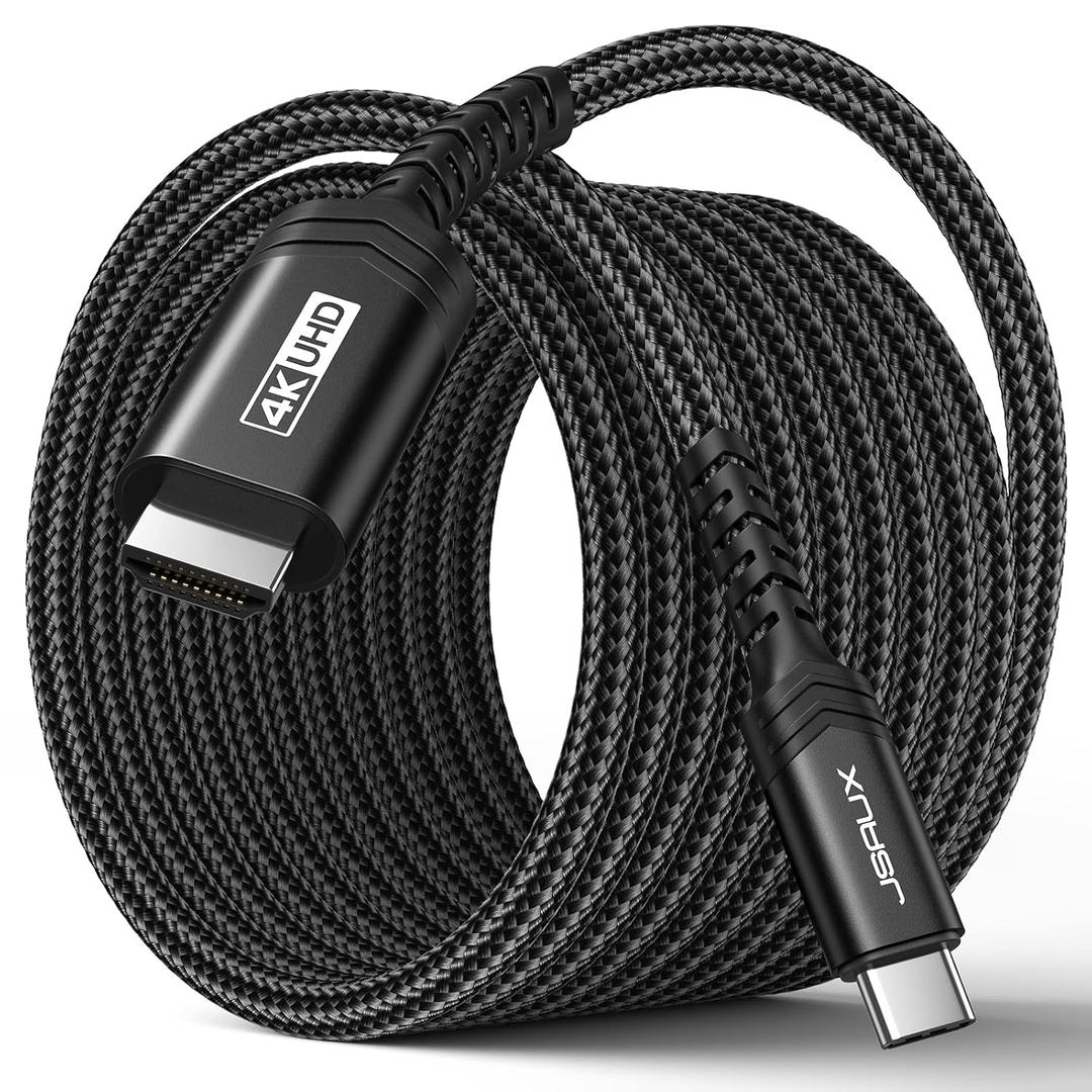 JSAUX USB C to HDMI Cable 16.4ft |4K@60Hz Type C to HDMI 2.0 Cord, Compatible with Thunderbolt 3/4, iPhone 16/16 Plus/16 Pro/16 Pro Max, MacBook Pro/Air, Samaung S8 to S24, iPad Pro, iMac-Black
