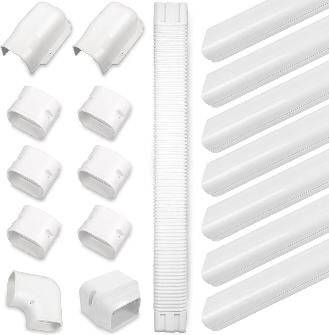 3" 25Ft PVC Line Set Cover Kit for Ductless Mini Split Air Conditioners, Decorative PVC Slim Line Cover for Central AC & Heat Pumps Systems Tubing Cover (White)