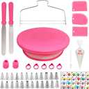 90 Pcs Cake Decorating Kit with Cake Turntable,Cake Leveler,24 Numbered Icing Piping Tips,2 Spatulas,3 Comb Scrapers,2 Couplers,5 Bag Ties and 50 Disposable Pastry Bags