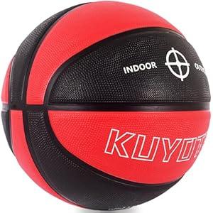 KUYOTQ Official Size 7 Basketball 29.5" Black Red Thickened Rubber in&Outdoor Mens Basketball for Game Play(Deflated)