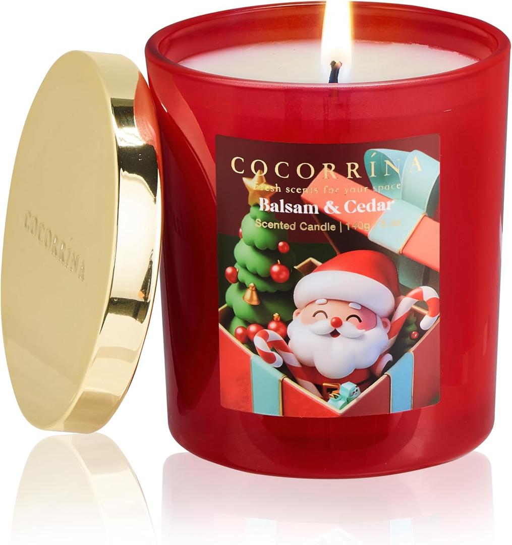 COCORRNA Fall Candles - Balsam & Cedar 5 oz Soy Wax Scented Jar Candles for Home Scented, 31 Hours Burn Time, Aromatherapy Candle Gifts for Men Women (Christmas Edition)