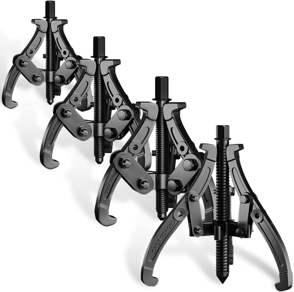3'' 4'' 6'' 8'' Gear Puller Set, 3 Jaw Bearing Puller with Reversible Jaws, 2 Jaw / 3 Jaw Pulley Puller Tool for Pulley Gear Bearing Flywheel Removal, 4pcs Gear Extractor Tool 1.1t/1.6t/3.0t/4.4t