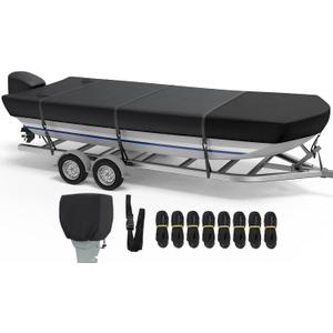 RVMasking Jon Boat Cover with Motor Cover, 1400D Heavy Duty Front Reinforced, Marine Grade Waterproof UV Resistant Jon Boat Cover for Length: 12'-14', Beam Width up to 70", Black