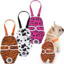 Avont 3 Pack Frenchie Dog Diapers Female, Washable Reusable Girl Doggie Pants for Period Heat Cycle, Full Body Cover Onesie with Adjustable Straps -Tiger/Cow/Leopard M