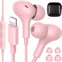 iMangoo for Apple MFi-Certified Headphones for Lightning Wired Earbuds Magnetic Ear Buds with HiFi Bass,3 Ear Tips Mic Corded Earphones for Gym, Commuting for iPhone 14 Plus 13 12 11 Pro Max Pink