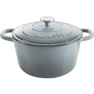 Crock Pot Artisan 5-Quart Round Enameled Cast Iron Dutch Oven Slate Gray, Heavy-Duty Cookware for Slow Cooking, Roasting, Baking with Lid
