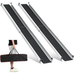 gardhom 1Pair 7FT Adjustable Wheelchair Ramp 84" L x 7.4" W Telescopic Ramps for Wheelchairs 600 lbs Portable Wheelchair Ramps for Steps Home Threshold Doorways Steps Stairs with Carrying Bag