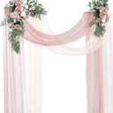 Ling's moment Pink Blue Artificial Wedding Arch Flowers Kit Pack of 4, 2pcs Hanging Flower Arrangement 2pcs Chiffon Drapes Ceremony Reception Fake Rose Arbor Backdrop Floral Party Outdoor Decorations