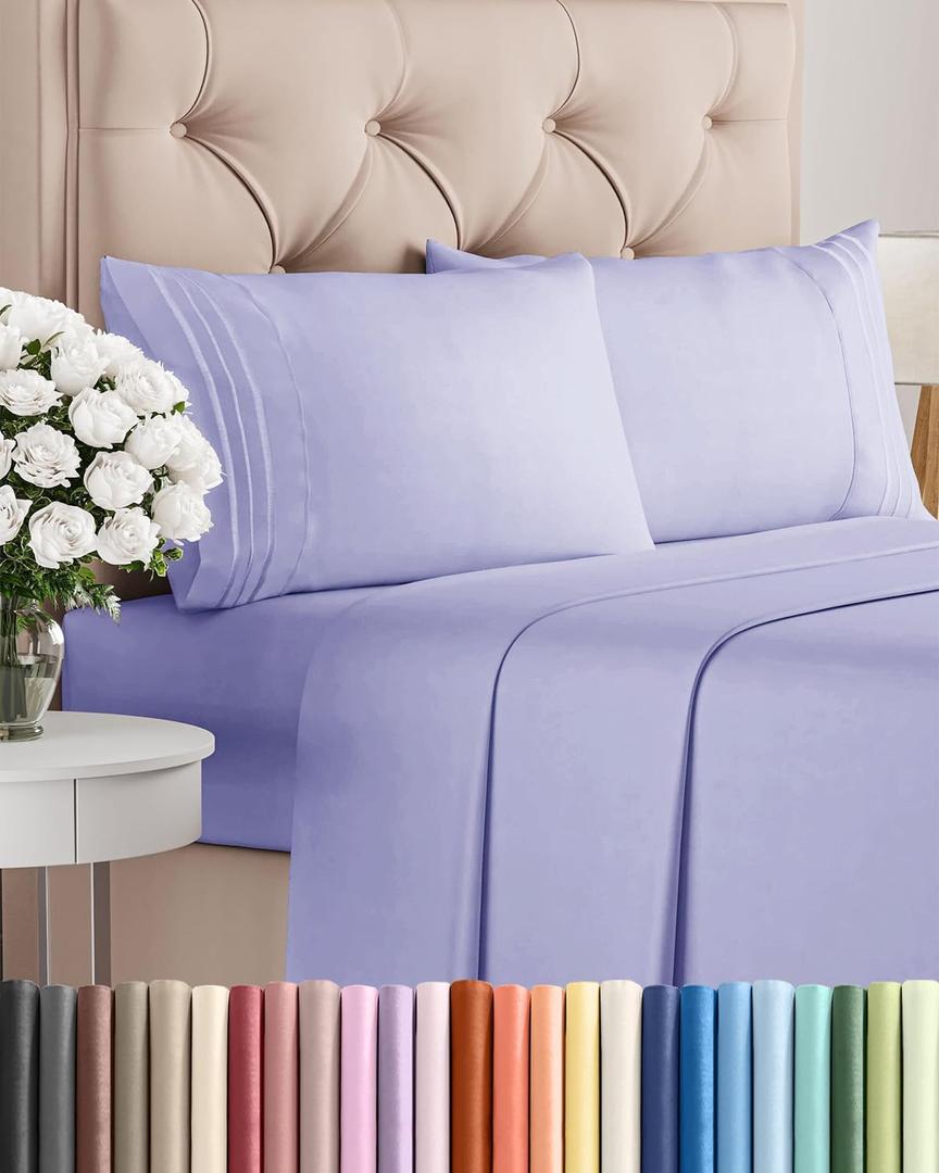 Queen Size 4 Piece Sheet Set - Comfy Breathable & Cooling Sheets - Hotel Luxury Bed Sheets for Women & Men - Deep Pockets, Easy-Fit, Extra Soft & Wrinkle Free Sheets - Lavender Oeko-Tex Bed Sheet Set