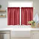 MIULEE Christmas Linen Cafe Curtains 30 Inch Length for Kitchen Bathroom Over Sink 2 Panels, Farmhouse Rod Pocket Short Semi Sheer Light Filtering Tier Curtains for Small Half Window, Burgundy Red