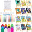 Ireer 12 Set Kids Paint Party Set 8 x 10 Sip and Paint Kit Include 12 Printed Pre Drawn Canvas, Easels, Palettes, Apron 36 Brushes for DIY Art Back to School Party Birthday(Inspirational)
