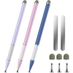 Bopomofo Stylus Pen for Touchscreen,3 PCS 2-in-1 Magnetic Stylus Pen High Sensitivity & Precision Stylus,Extended Pen Body Design,Compatible with Touch Screens(Blue/Purple/Pink)