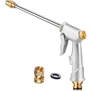 Garden Hose Nozzle Sprayer High Pressure Garden Hose Nozzle Heavy Duty Water Sprayer for Garden Spray Patio Outdoor Washer Pet Shower Car Wash attachment, 50"W x 80"L (Pack of 2), Platinum White