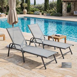 Garvee Outdoor Textilene Chaise Lounge Chairs Set of 2, Adjustable Patio Reclining Lounge Chairs, All Weather Mesh Sunbathing Chairs with Steel Frame for Poolside, Garden, Beach, Backyard