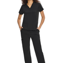 COZYFIT Scrubs for Women Set Medical Uniform - V-Neck Top & Straight Leg Pants with 9 Pockets, Unisex Workwear, 2XL, Black